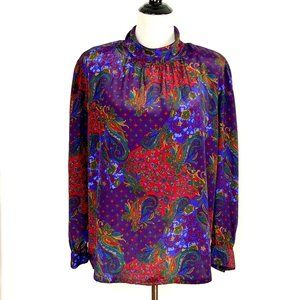 Vintage 90s Koret Paisley Print Multicolor Blouse Sz 14